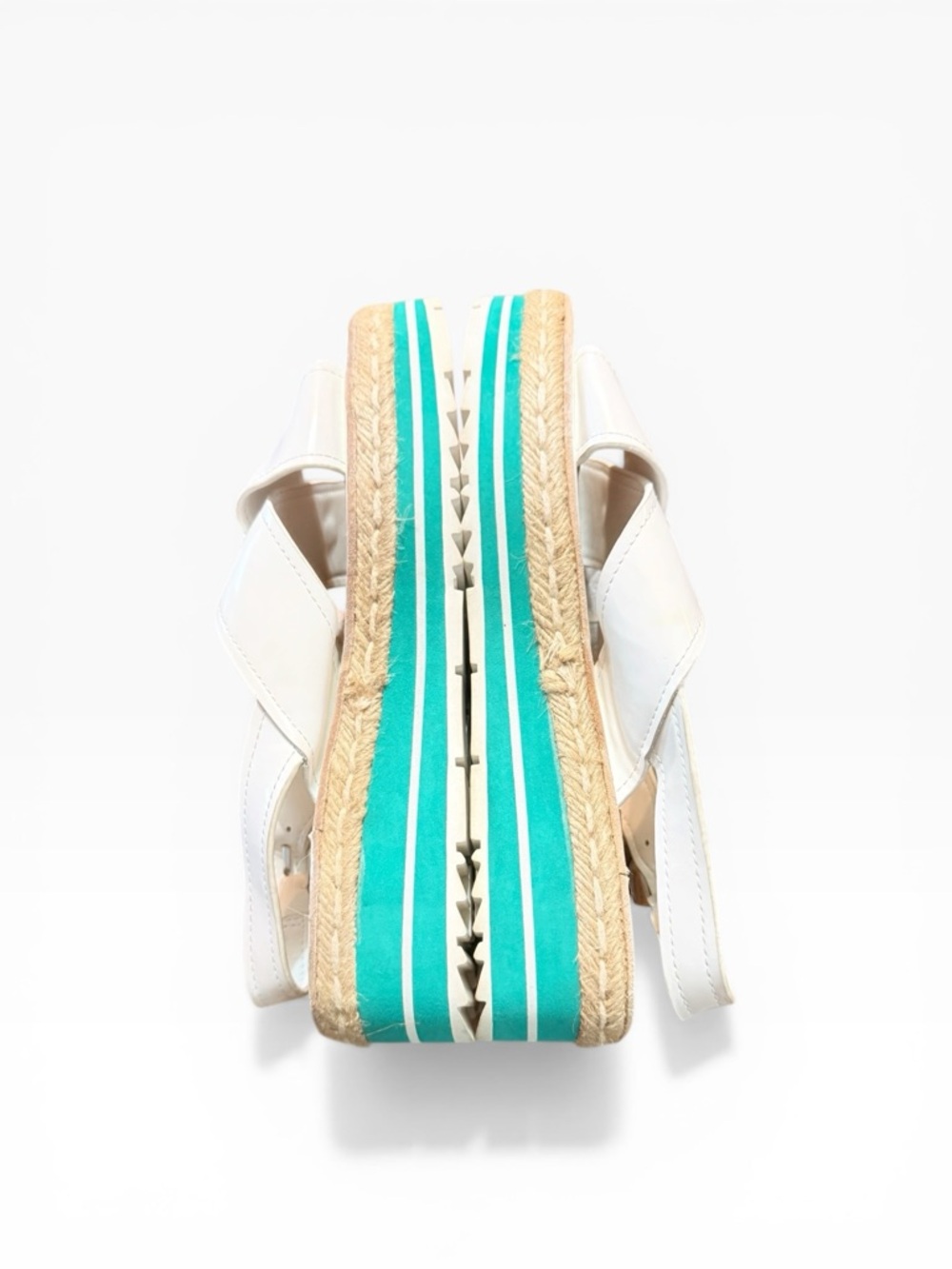 Prada Monolith White Leather Crisscross Platform Espadrille Sandals EU 37 US 7 - Picture 9 of 12